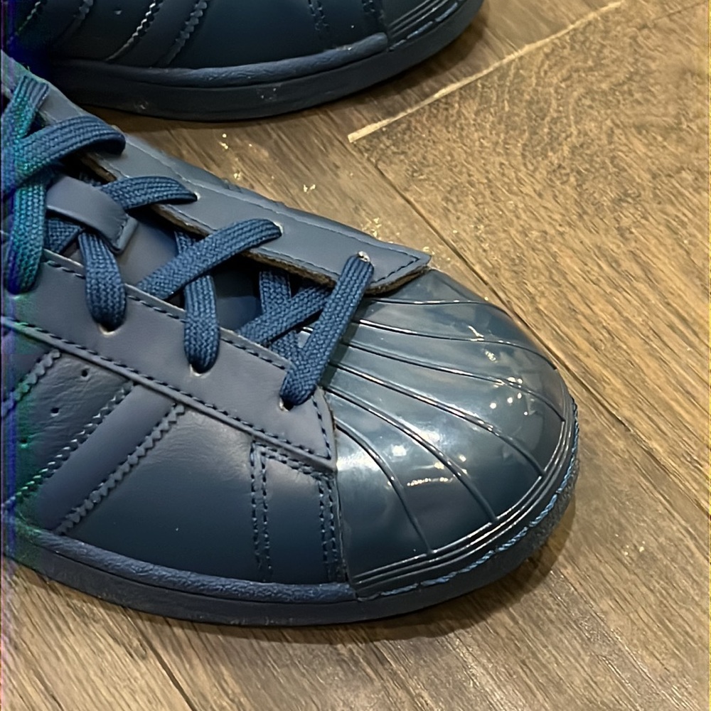 Adidas Superstar Glossy Toe leather Shoes Sneakers new blue S76723 Women’s Sizes - Picture 9 of 14